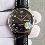 Replica Swiss Longines Master Watch L636.5 SS Black Dial Black Leather